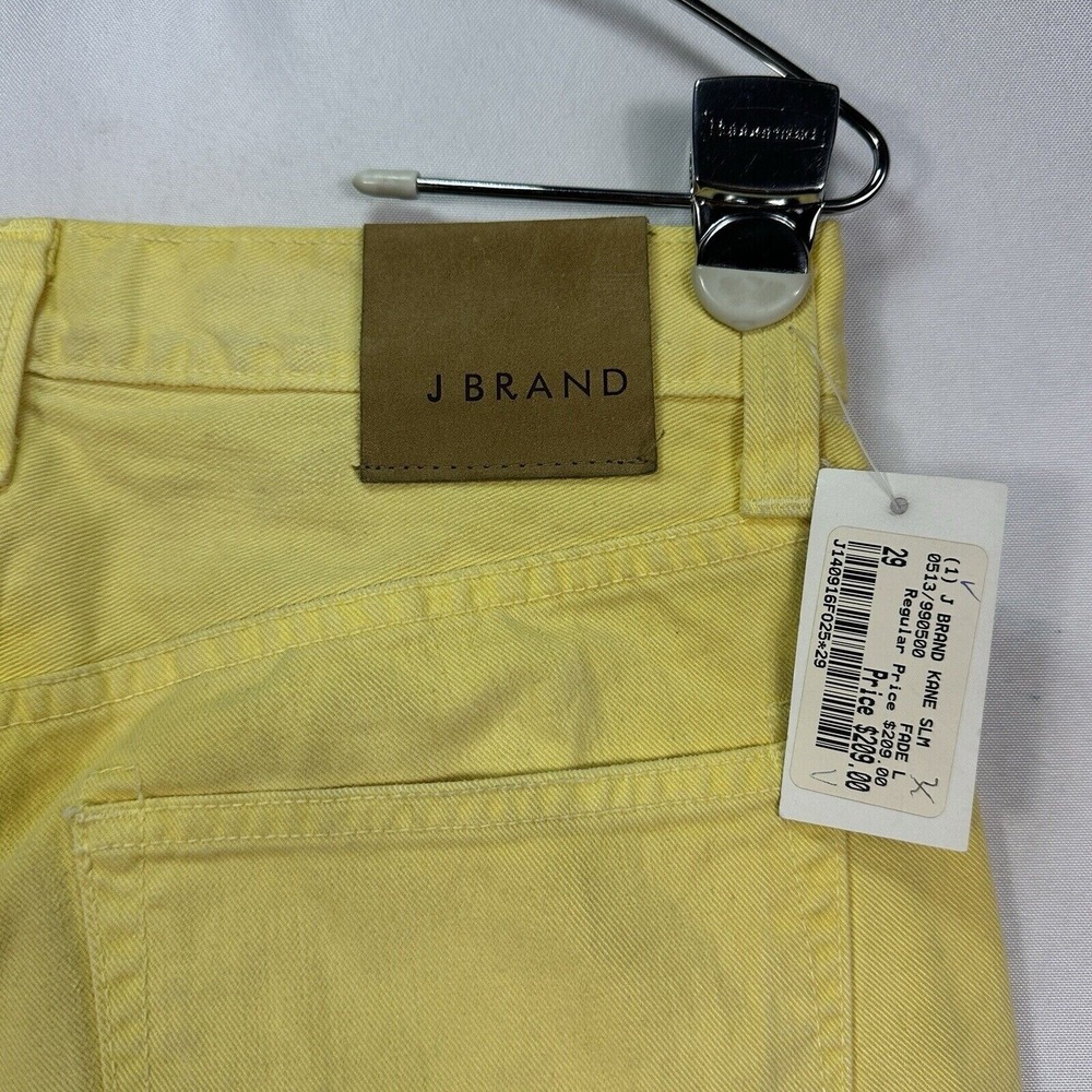 J Brand Kane Slim Fit Jeans Mens 29 x 33 Fade Lemon Yellow Denim Pants NEW $209 - Picture 10 of 14